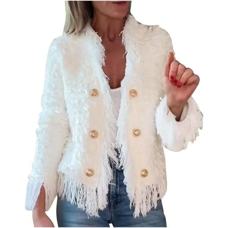 Womens Fuzzy Jackets Faux Fur Coat Dressy Fashion Shaggy Open Front Cardigan Cropped Jacket Work ... | Walmart (US)