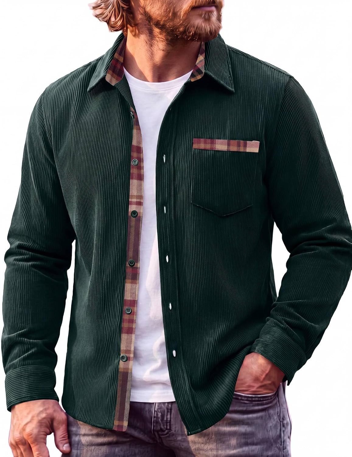 COOFANDY Mens Button Down Shirt Long Sleeve Casual Corduroy Untucked Shirt Jacket with Pocket | Amazon (US)