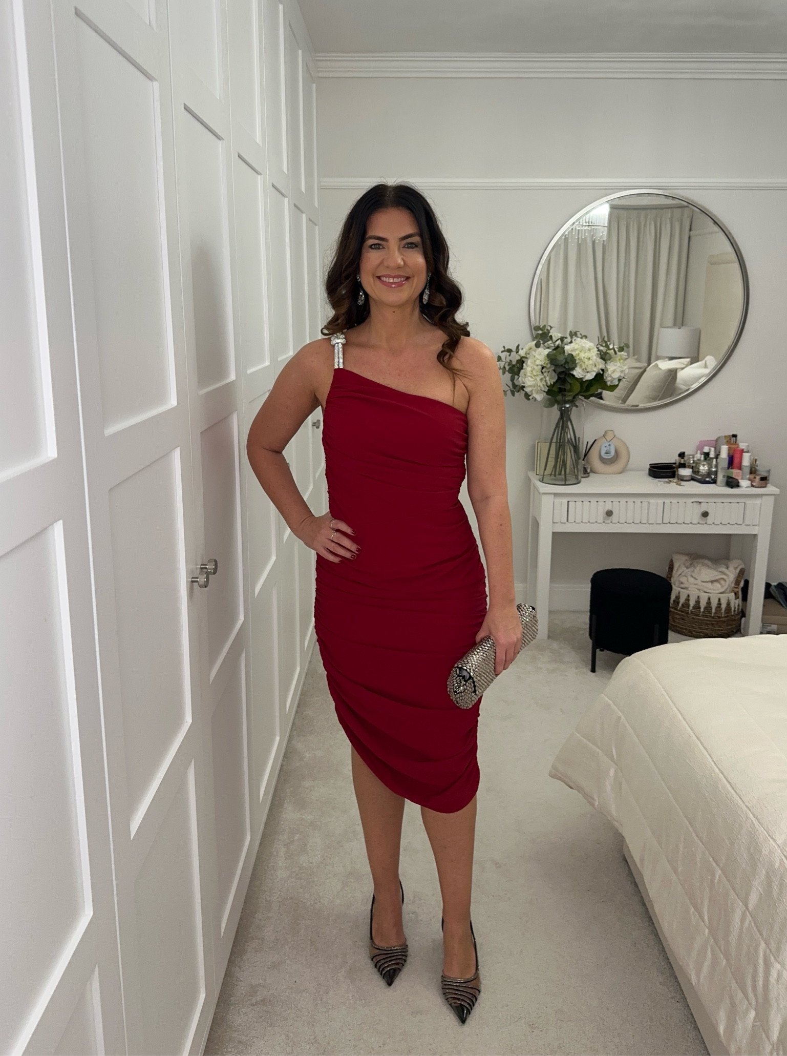 H&m, Reiss, Zara, Asos, evening outfit, evening dress, party dress, party outfit, red midi dress, black pumps, silver clutch, red dress, evening outfit, one shoulder dress, date night outfit, outfit ideas, style inspiration 

#LTKeurope #LTKSeasonal #LTKstyletip