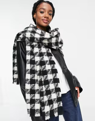 ASOS DESIGN check scarf with raw edge in mono | ASOS (Global)