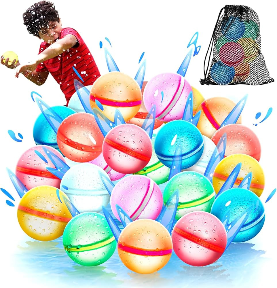 【24 Pack】Magnetic Reusable Water Balloons Fast Refillable for Kids Outdoor Activities, latex-... | Amazon (US)