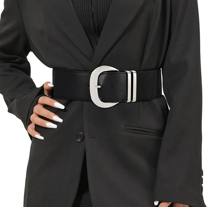 WHIPPY Women Wide Elastic Waist Belt for Dresses Fashion Gold Buckle Stretchy Leather Waistband f... | Amazon (US)