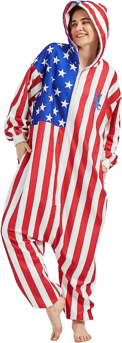 WAWRTOU Uncle Sam Onesie Pajamas for Adult Cosplay Halloween Christmas Homewear Costume for Men W... | Amazon (US)