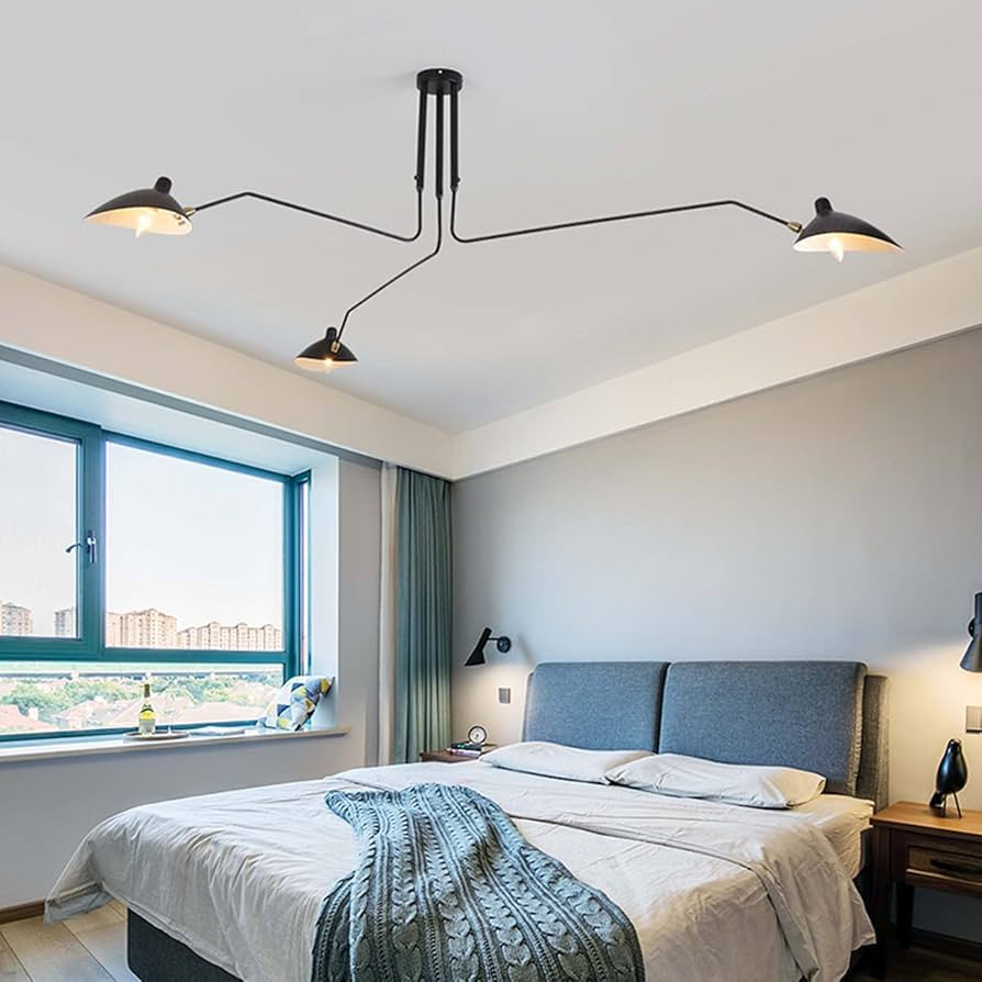 Modern Mid Century Chandelier 3-Arms Large Chandeliers with Adjustable Lamp Head Black Industrial... | Amazon (US)