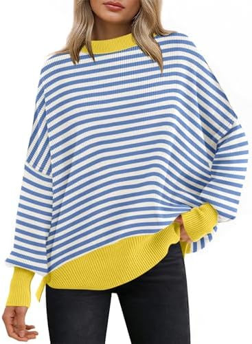 ANRABESS Women Oversized Sweaters Batwing Long Sleeve 2025 Fall Outfits Crewneck Casual Knit Side... | Amazon (US)