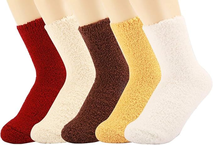 Pack Women Girls Fuzzy Fluffy Socks, Cabin Soft Warm Slipper Crew Cute Cozy Socks | Amazon (US)