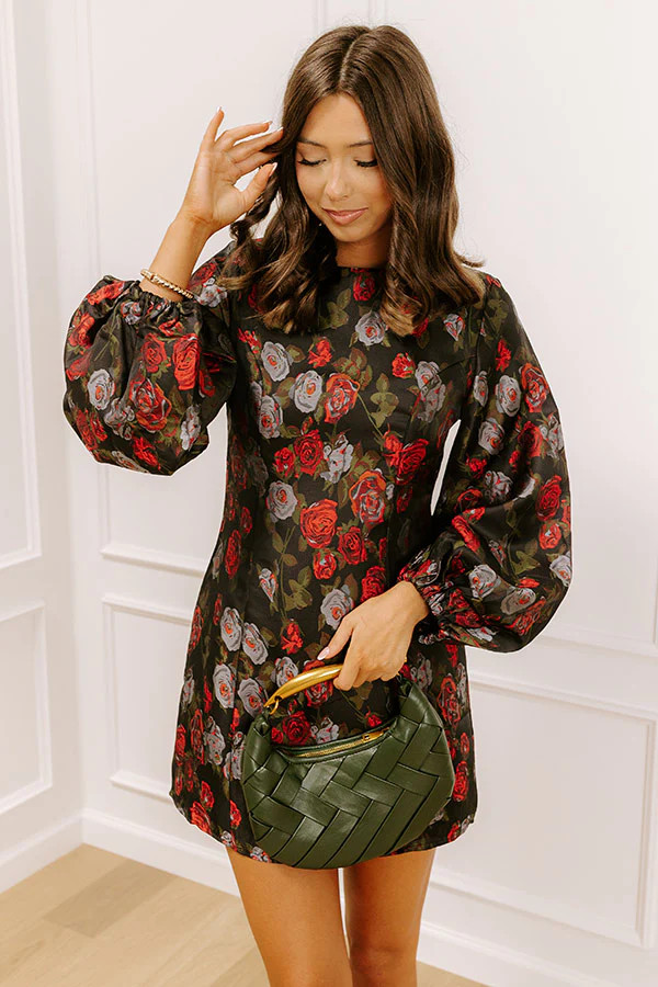 Moonlit Rose Garden Jacquard Mini Dress | Impressions Online Boutique