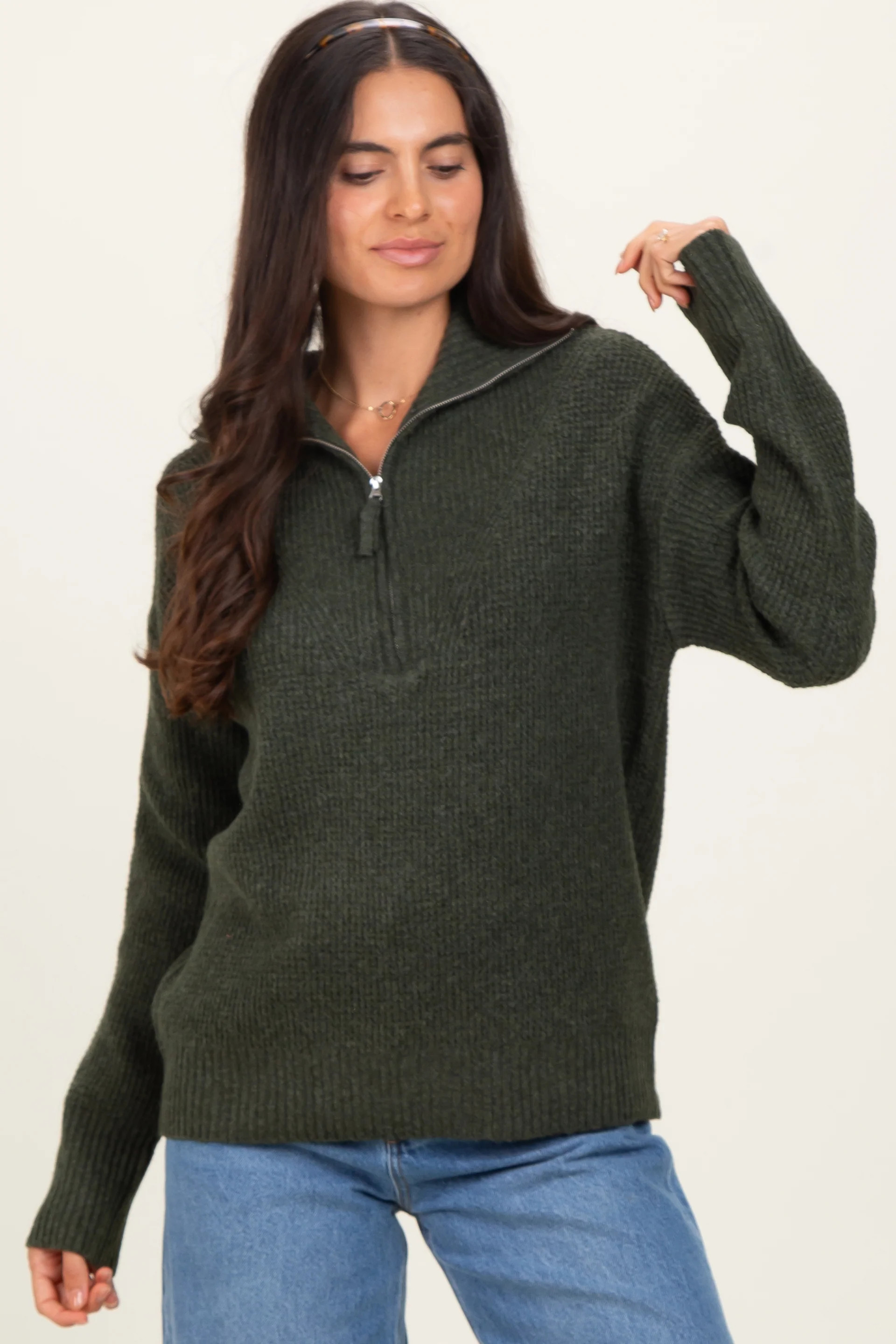 Olive Half Zip Pullover Sweater | PinkBlush Maternity