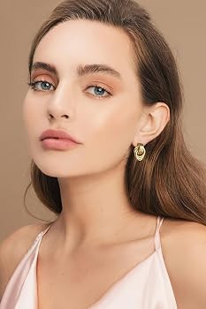 LILIE&WHITE Chunky Gold Statement Earrings, Two-Tone Knot Dangle Earrings, Circular Hoop Drop Ear... | Amazon (UK)