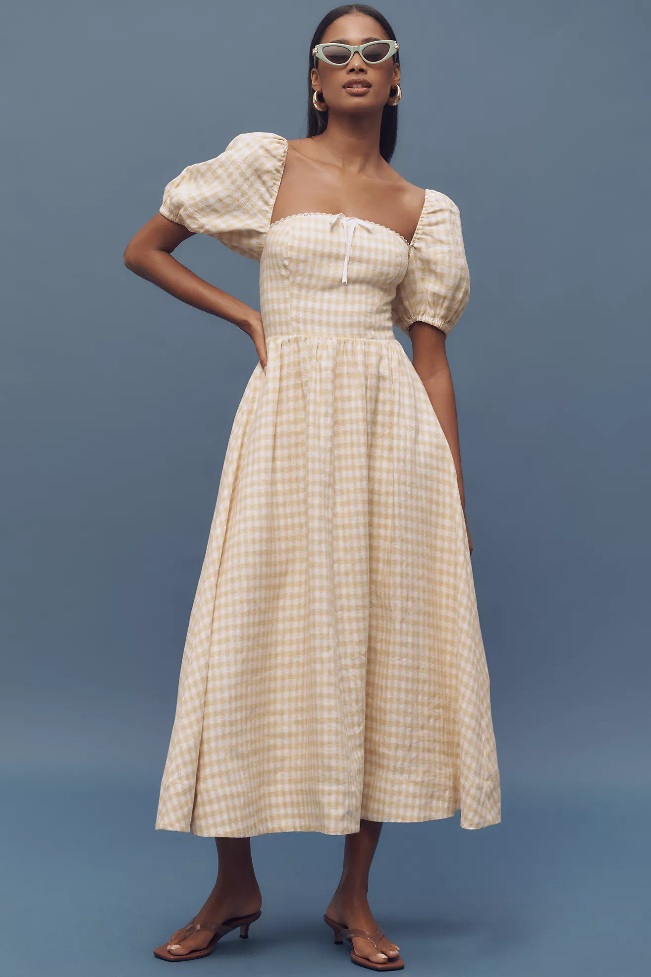 Reformation Marella Linen Puff-Sleeve Dress | Anthropologie (US)