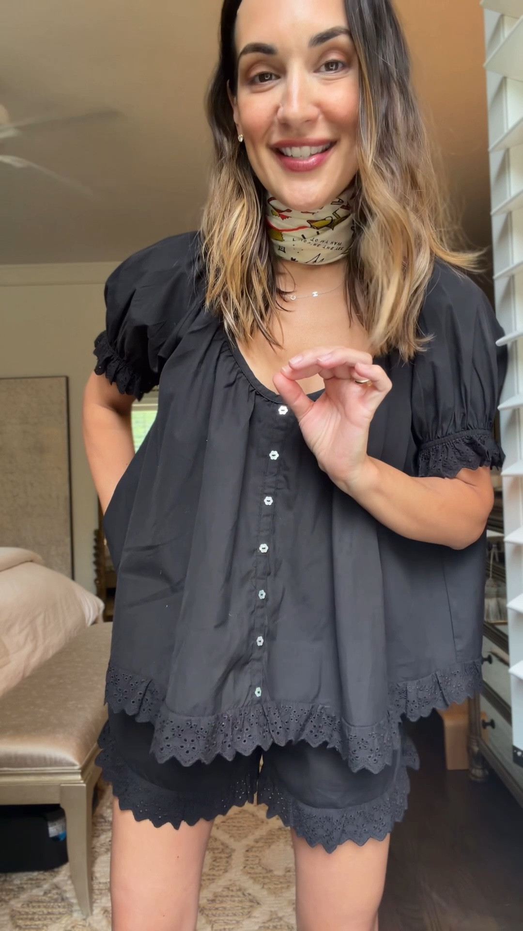 Love this black flouncy set for game day 

Wearing a small - can also be worn as pjs!