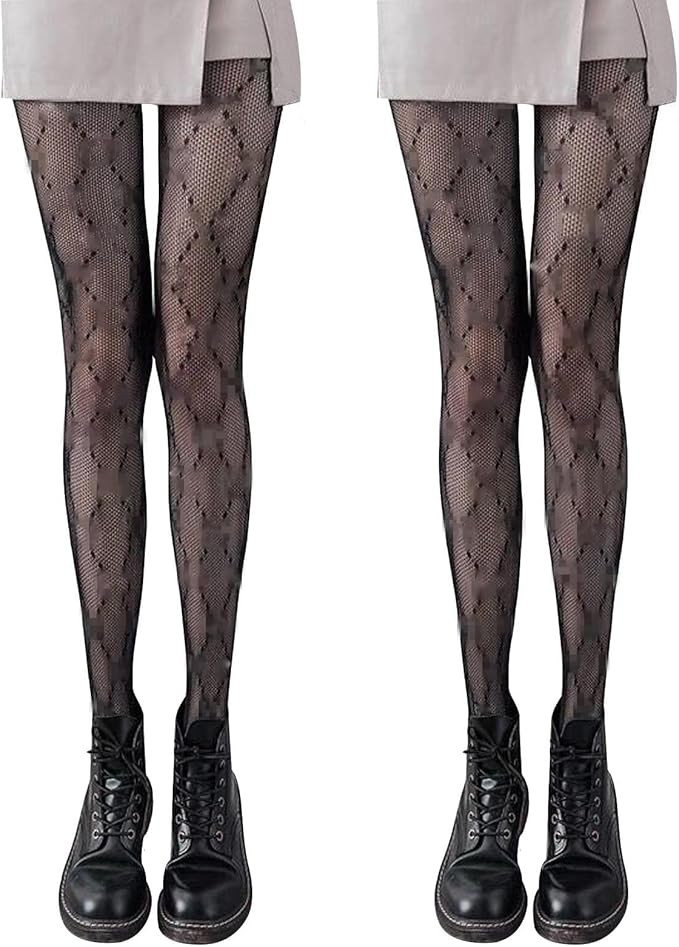 SERAPHY 2 Pairs Womens Control Top Pantyhose, Hight Waist tight Stockings, Patterned Tights Fishn... | Amazon (US)