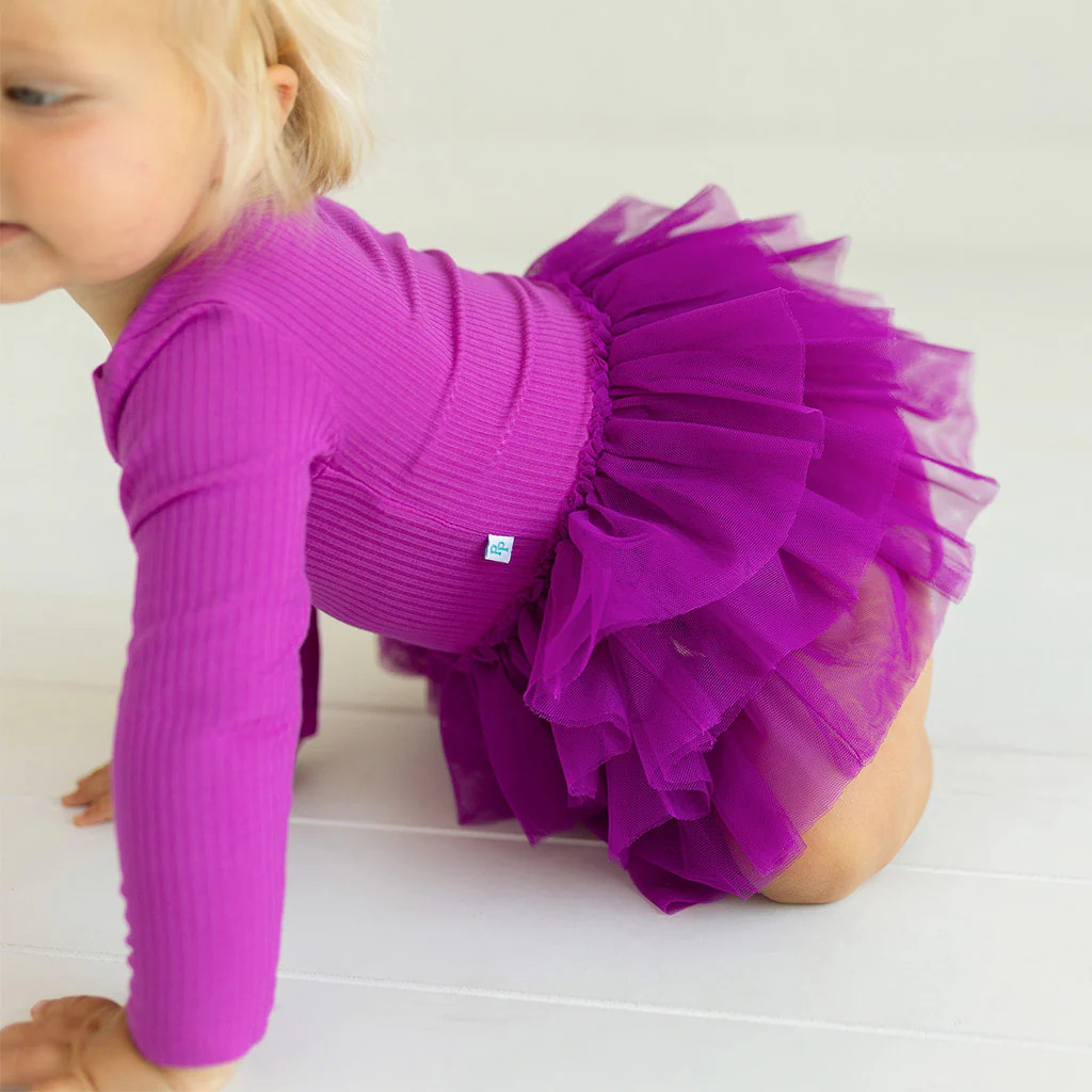 Ribbed Solid Purple Girl Tulle Onesie | Posh Plum Ribbed | Posh Peanut