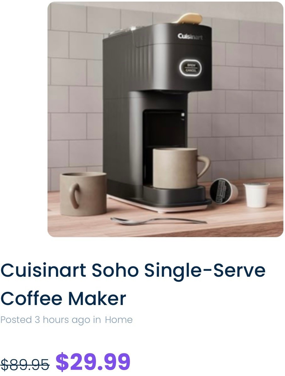 Cuisinart SoHo Single-serve Coffee Marker reg($89.95) NOW $29.99!! 3 days left to get this amazing price! Uses k-pods!

#LTKCyberWeek #LTKHoliday #LTKGiftGuide
