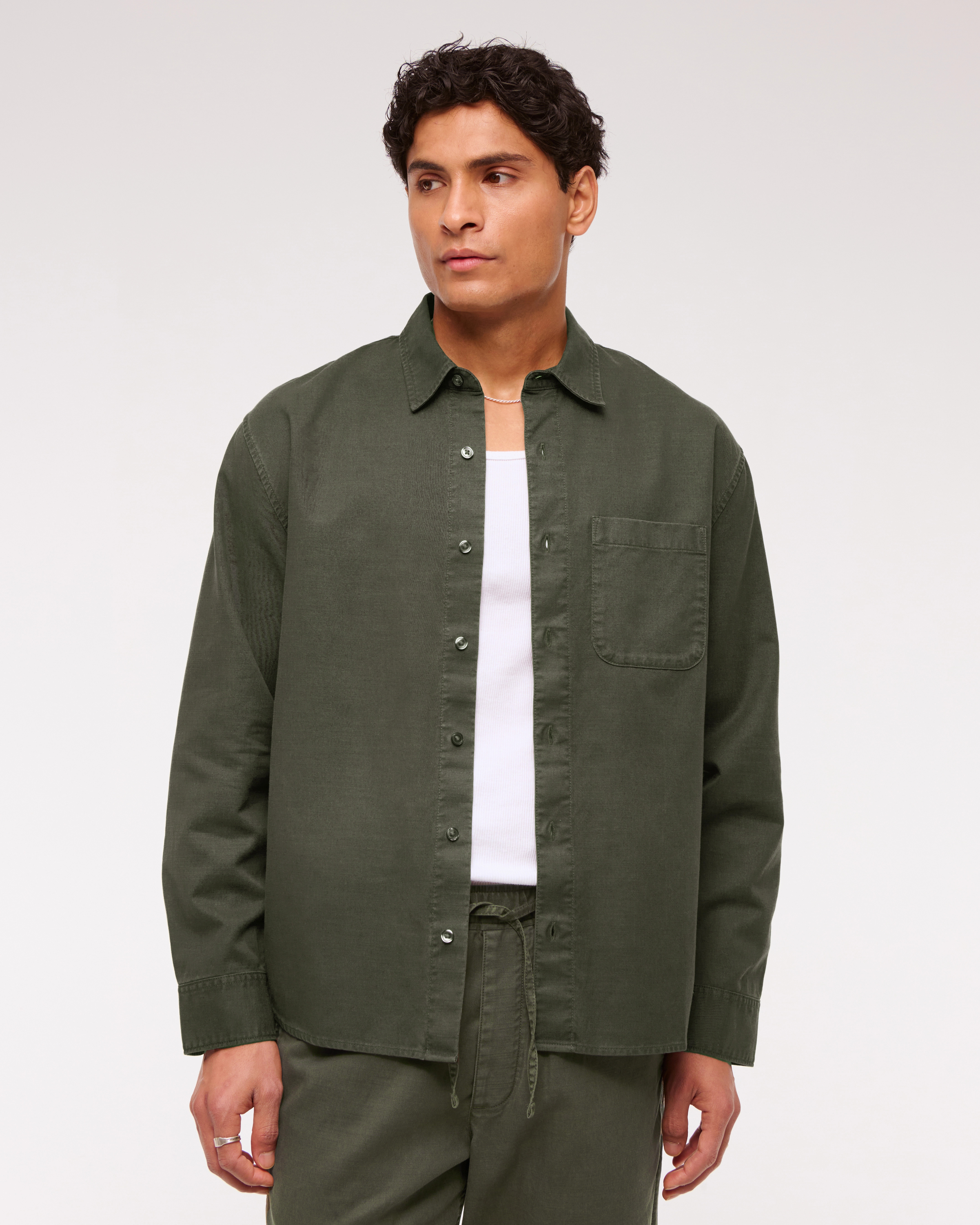 Long-Sleeve Garment Dye Button-Up Shirt | Abercrombie & Fitch (US)