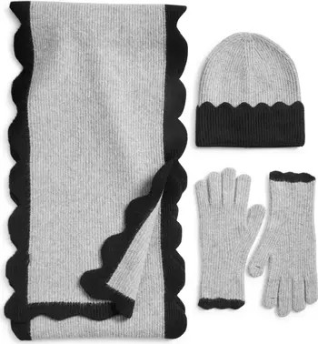 Scalloped Scarf, Beanie & Gloves Set | Nordstrom