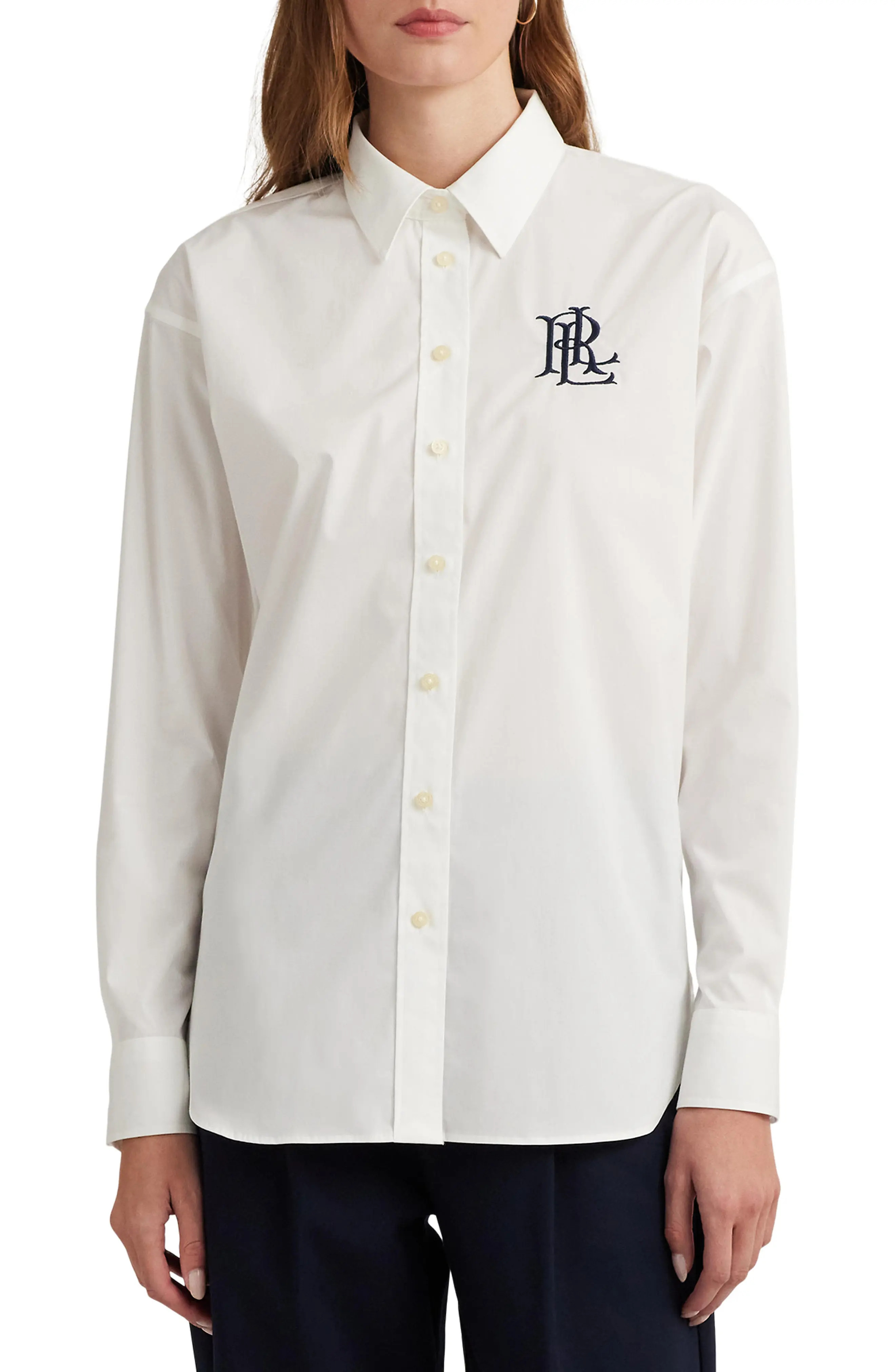 Lauren Ralph Lauren Relaxed Fit Stretch Cotton Shirt (Women) | Nordstrom | Nordstrom