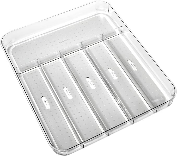 madesmart Clear 6 Compartment Silverware Tray, Grey | non slip feet, rounded corners, see through... | Amazon (US)
