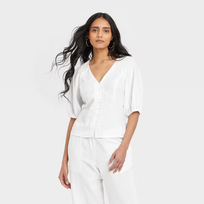 Women's Linen Blouse - A New Day™ White S | Target