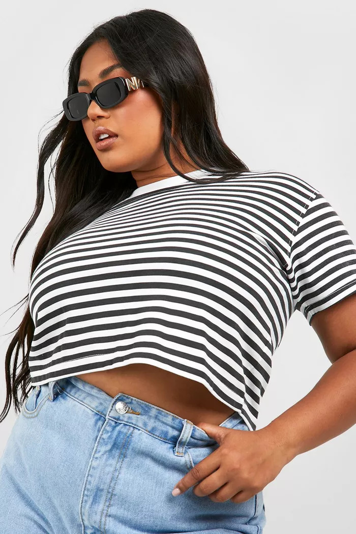Plus Boxy Stripe Cropped T-shirt | boohoo (US & Canada)