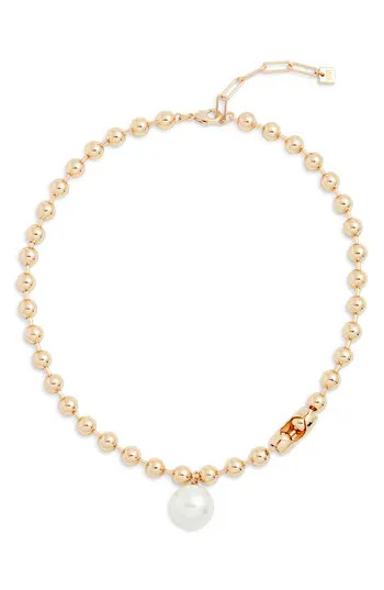 Open Edit Shotbead Cultured Pearl Collar Necklace in White- Gold at Nordstrom Rack | Nordstrom Rack