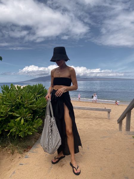 Today’s all day beach/pool outfit 
Black sarong coverup 
Black and white tote bag 
Crinkle black swimsuit, so comfortable 

#LTKstyletip #LTKtravel #LTKswim