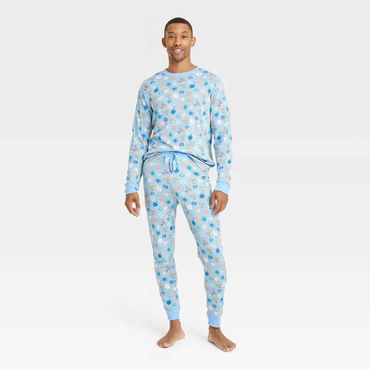 Men's Hanukkah Cotton Ribbed Holiday Matching Family Pajama Set - Blue | Target