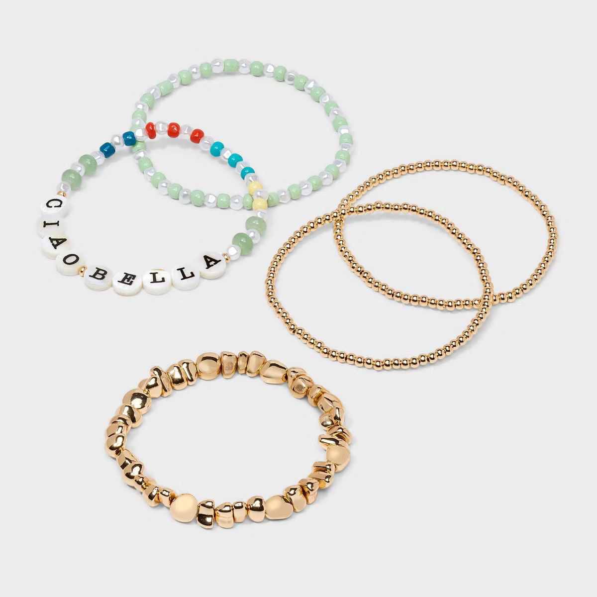 Striped Semi-Precious Ciao Bella Beaded Bracelet Set 5pc - Universal Thread™ Gold/Light Green | Target