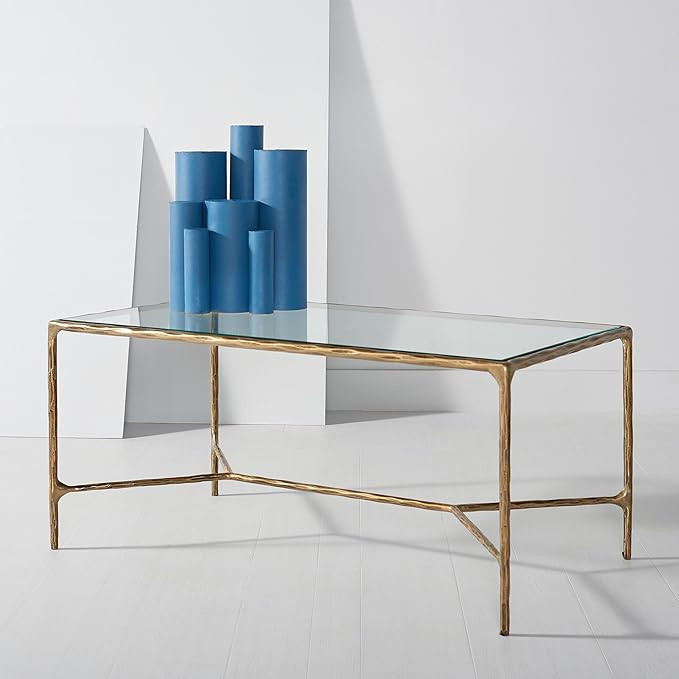 SAFAVIEH Couture Collection Jessa Brass Metal/Glass Top Rectangle Coffee Table (Fully Assembled) | Amazon (US)
