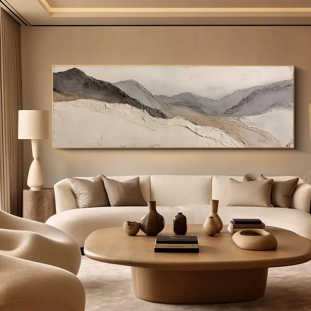 Minimalist abstract mountain oil painting textured horizon landscape neutral beige grey brown ear... | Etsy (Global)