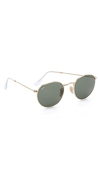 Ray-Ban Round Metal Sunglasses - Gold/Green | East Dane