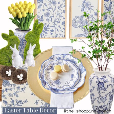 Blue white and yellow Easter table decor 🌿🐰

#easter #easterdecor #spring #springdecor #springdecorating #easterdinner 

#LTKSeasonal #LTKSpringSale #LTKhome