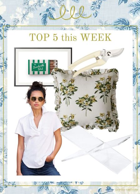 Top 5 finds this week!

Etsy artwork, vintage matchbook, floral English countryside style pillow, acrylic coffee table book stand, garden shears, classic white polo Frank and Eileen

#LTKHome #LTKGiftGuide #LTKOver40