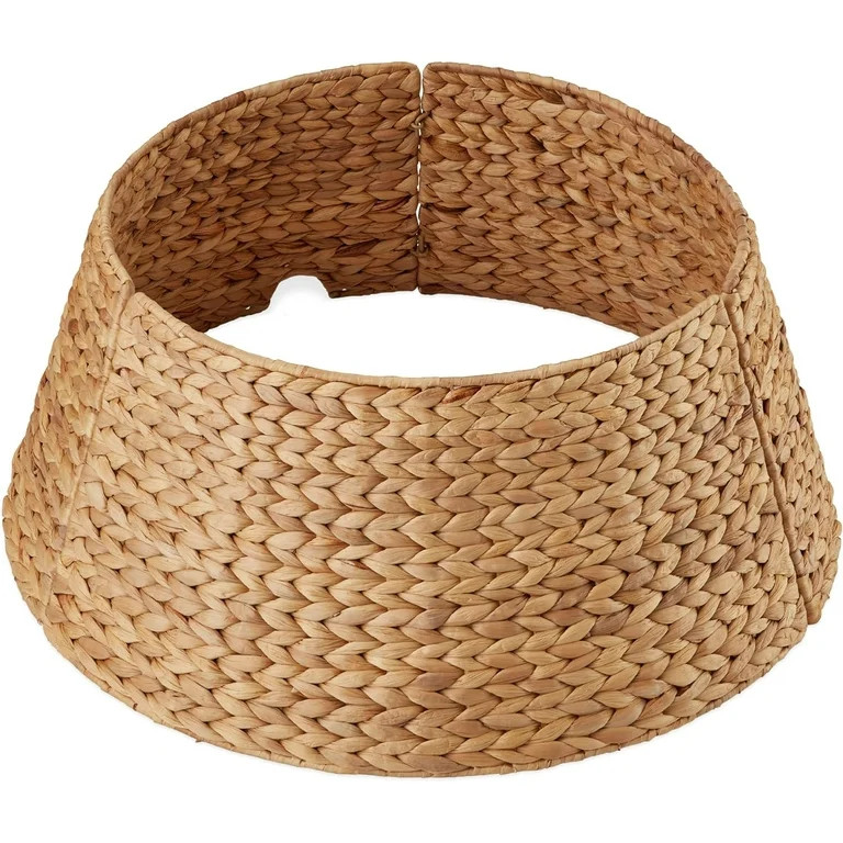 24in Natural Woven Hyacinth Christmas Tree Collar, 3-Piece Holiday Rattan Tree Skirt Set for Home... | Walmart (US)