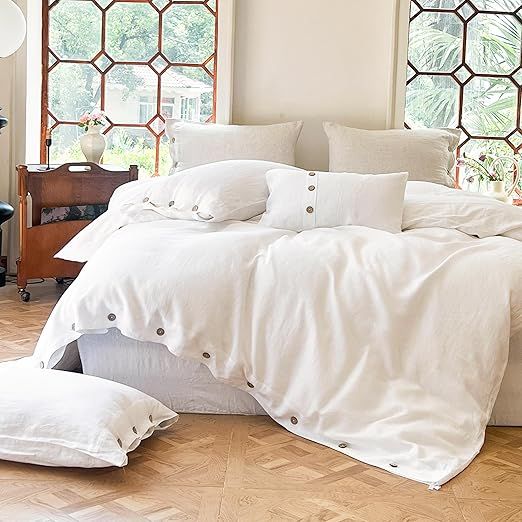 Simple&Opulence 100% Linen Duvet Cover Set 3pcs with Coconut Button Closure Natural French Washed... | Amazon (US)