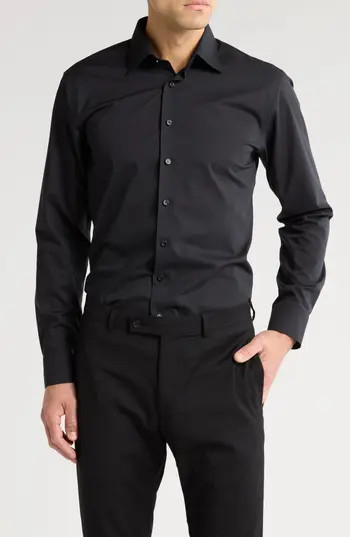 NORDSTROM RACK Trim Fit Solid Cotton Blend Dress Shirt in Black at Nordstrom Rack, Size 15 - 32/33 | Nordstrom Rack