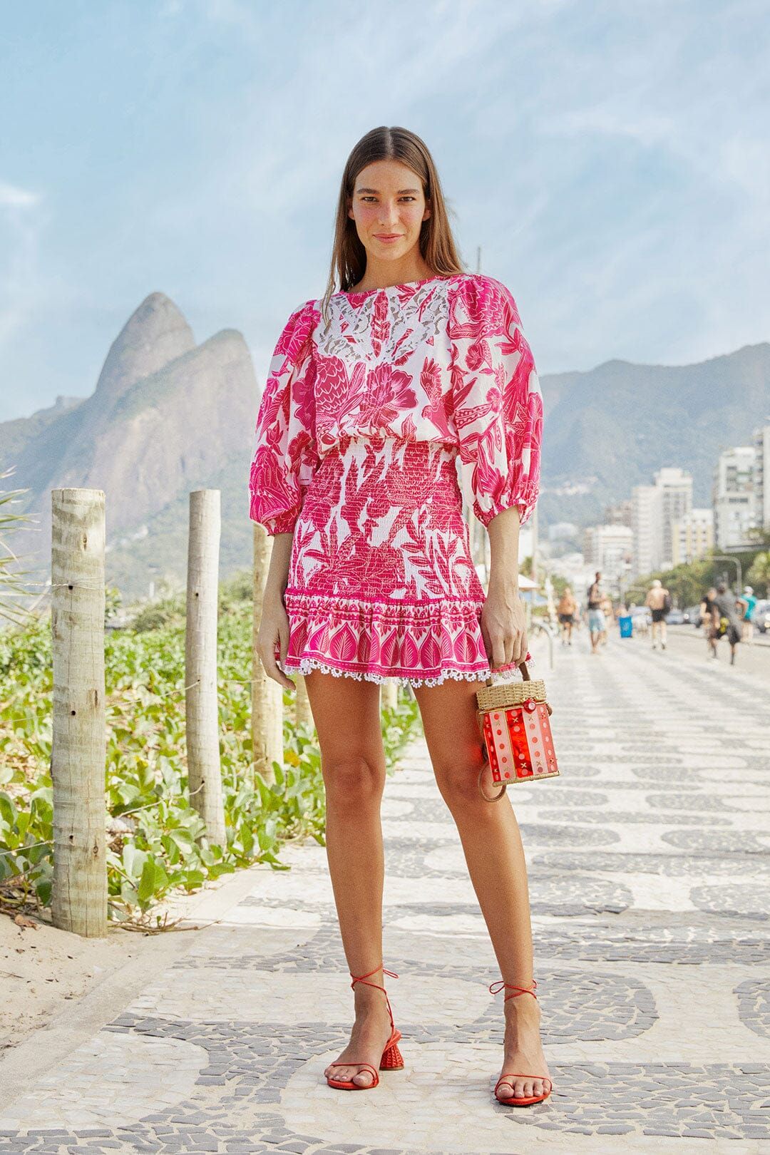 Pink Tropical Woodcut Mini Dress | FarmRio