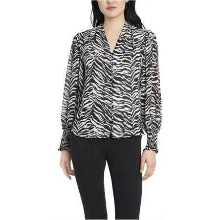 Vince Camuto Womens Zebra Print Button Up Shirt Multicoloured XX-Small | Walmart (US)