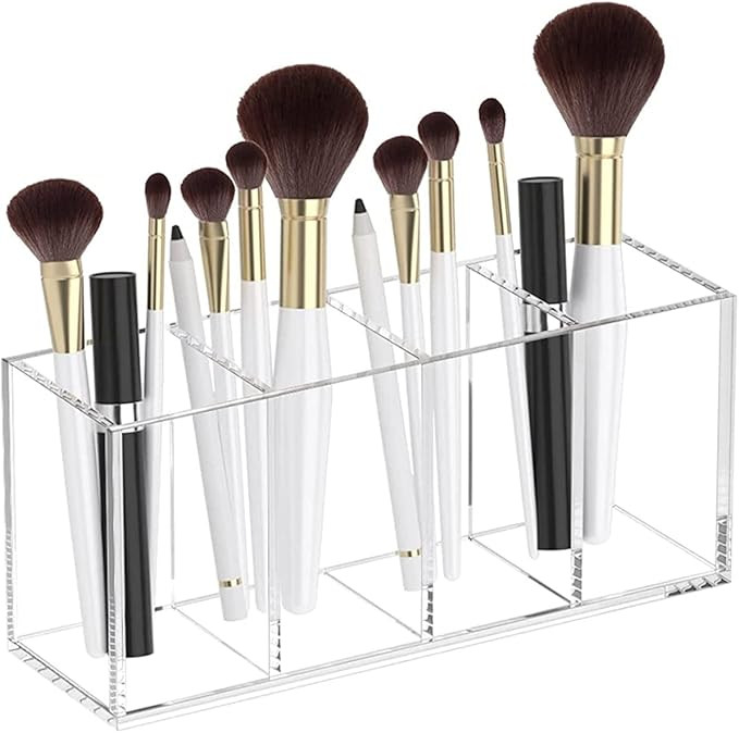 HIIMIEI Acrylic Pen Holder Clear Pencil Cup Organizer 4 Compartments for Home, Office and School ... | Amazon (US)