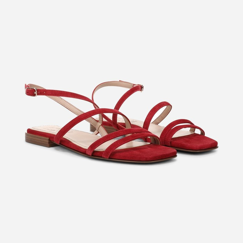 27 EDIT Nillie Slingback Flat Sandals, Red Suede, 10.0M Open Toe, Strap | Naturalizer