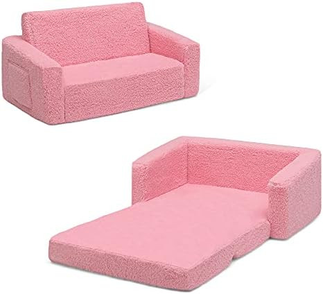 Delta Children Cozee Flip-Out Sherpa 2-in-1 Convertible Sofa to Lounger for Kids, Pink | Amazon (US)