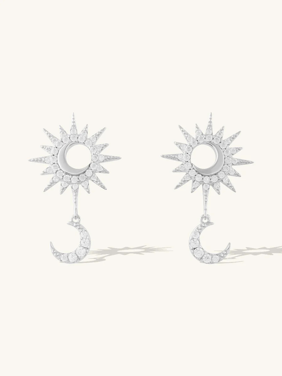 Sunlit Crescent Silver Drop Earrings | Wanderlust + Co | Wanderlust + Co