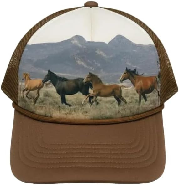 Turquoise Haven Wild Horses Trucker Hat – Women’s Brown Foam Mesh Snapback with Mountain Runn... | Amazon (US)