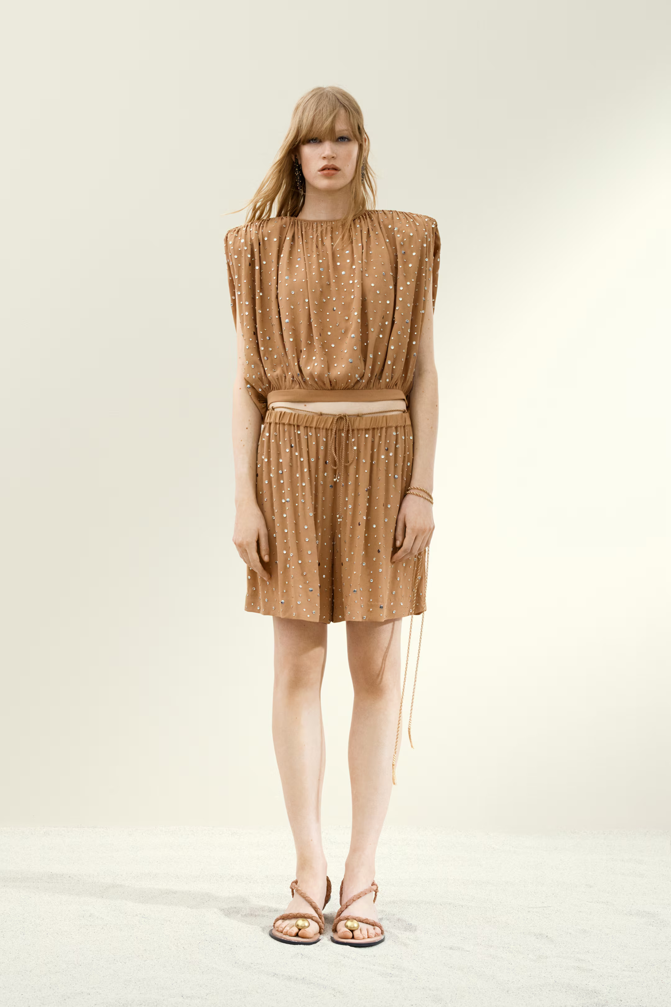 Rhinestone-Embellished Top - Dark beige - Ladies | H&M US | H&M (US + CA)