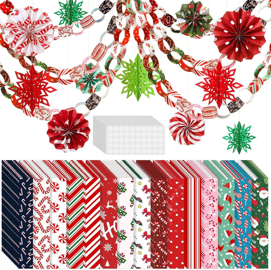 Yexiya 612 Pcs Christmas Paper Chain Strips Candy Canes Party Decorations Bulk Christmas Fans Fes... | Amazon (US)