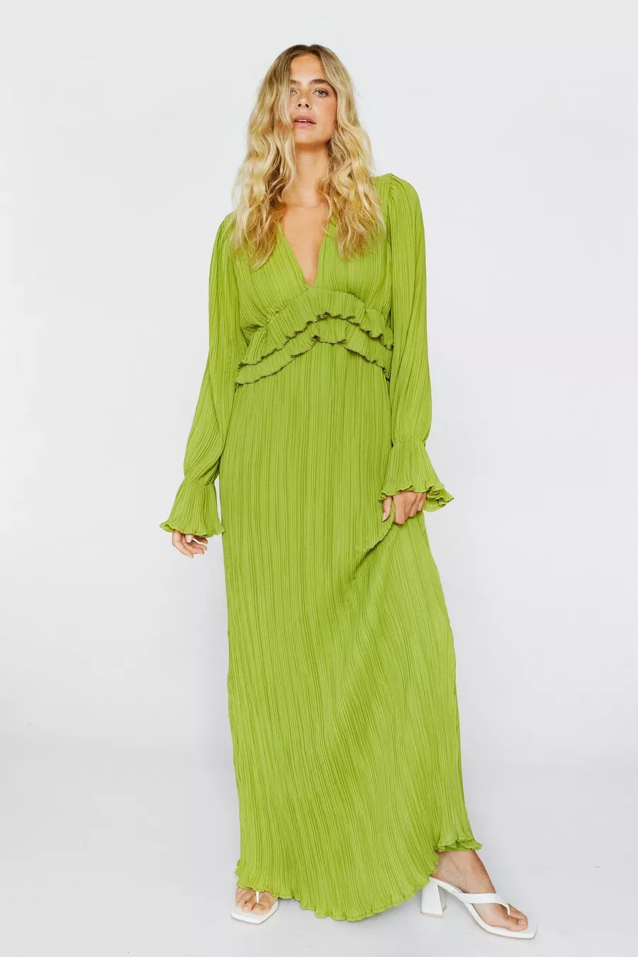 Pleated Chiffon Ruffle Maxi Dress | Nasty Gal (US)
