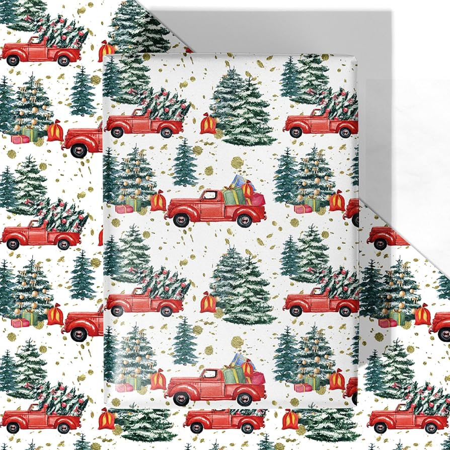 WRAPLULU Christmas Truck Wrapping Paper - 4 Jumbo Sheets, 28 * 40 Inches - Vintage Country Tree X... | Amazon (US)