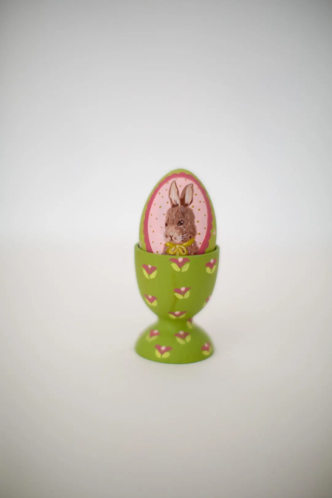 Heirloom Wooden Easter Eggs - Bunny with Bow - Hand Painted -  2.5" Small Size + Egg Cup | Etsy (US)
