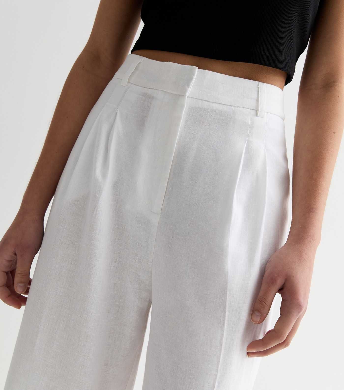 White Linen-Blend Wide Leg Tailored Trousers | New Look | New Look (UK)