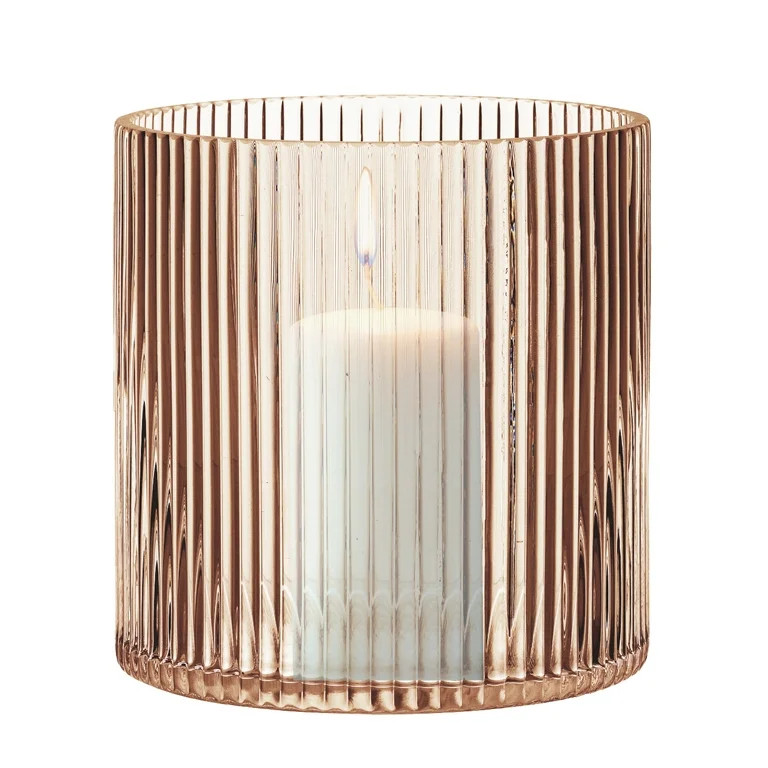 Better Homes & Gardens Amber Glass Ribbed Hurricane Candleholder, 5", Medium | Walmart (US)